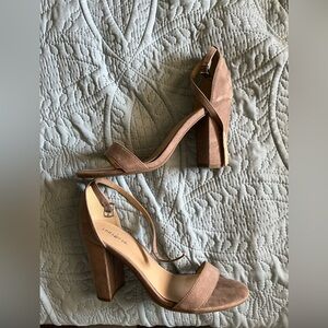 Indigo Taupe Suede Block Heel Sandals